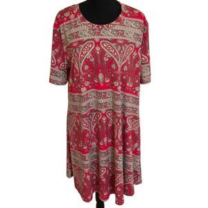 Amazon Womens Red Paisley Short Sleeve Loose Fitting Casual Dress Plus Size 2X